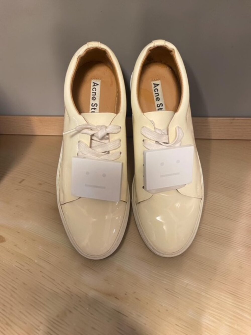 Acne Studios Adriana Patent Leather Face Sneakers - Off-White/Cream
